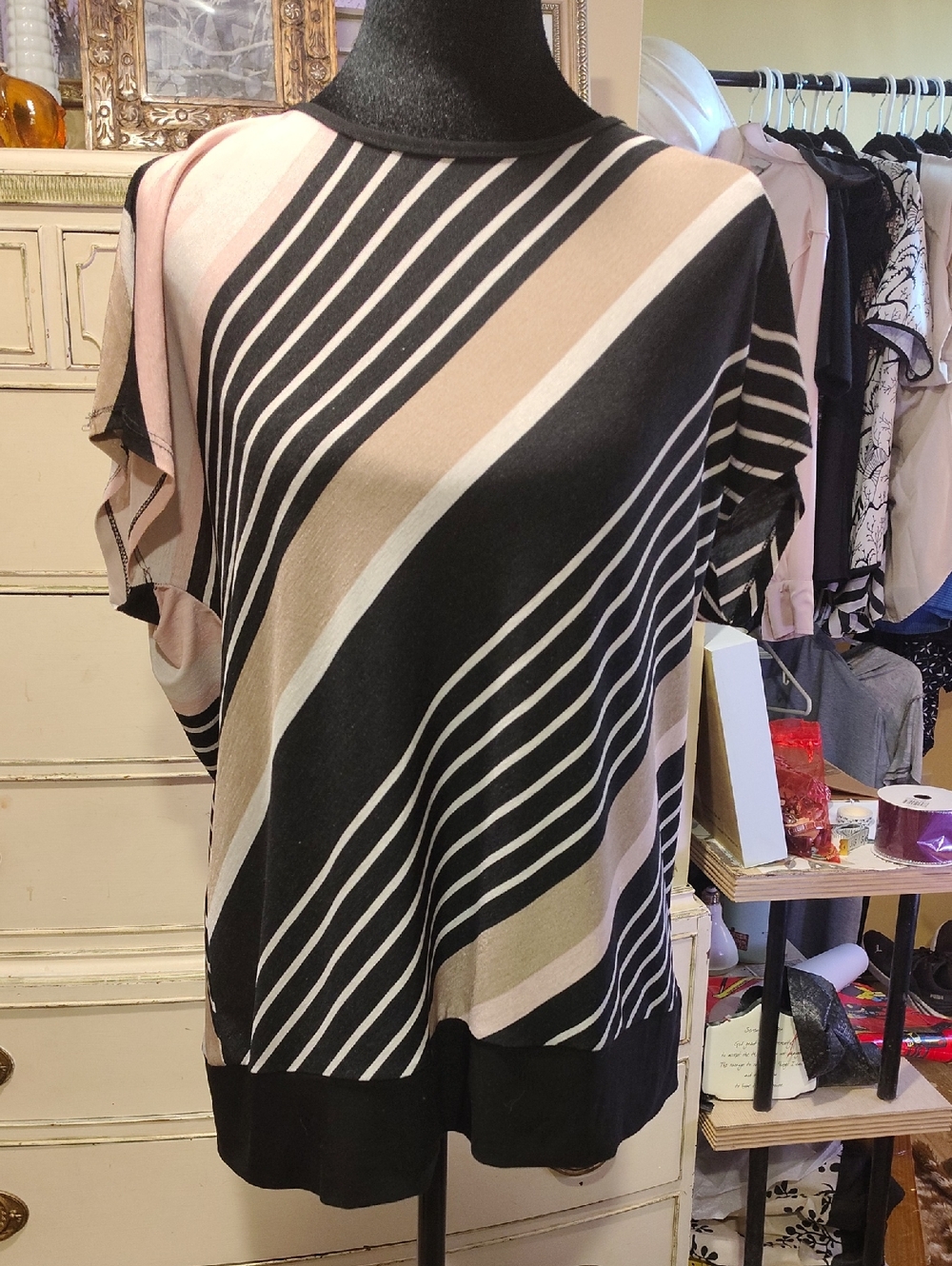 Lavish Black and Blush Striped Top